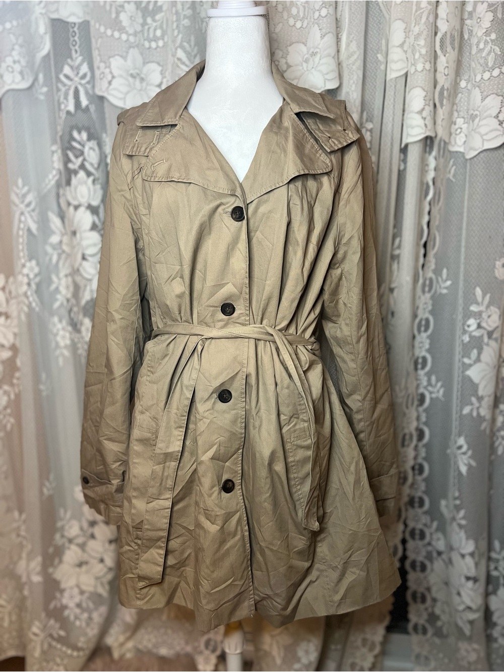 GAP Beige/Tan Trench Coat with Belt XL 100% Cotton